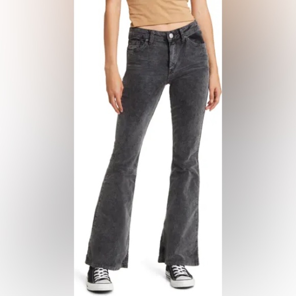 BDG Urban Outfitters Washed Black Mid Rise Corduroy Flare Pants
